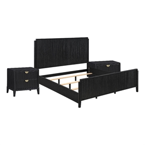 King Bedroom Set- Black and Gold- 3 Piece Set with 2 Nightstands