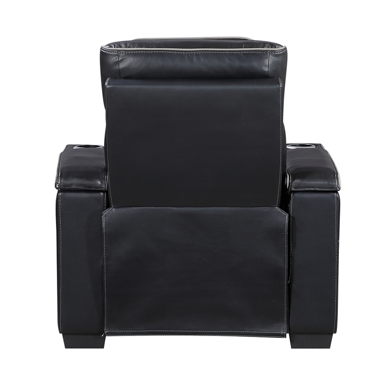 Cyrus Power Recliner w Headrest- Heat Massage- USB Ports-Black Leather