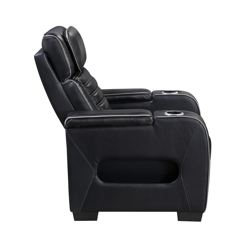 Cyrus Power Recliner w Headrest- Heat Massage- USB Ports-Black Leather