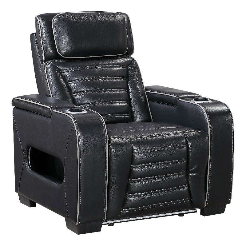 Cyrus Power Recliner w Headrest- Heat Massage- USB Ports-Black Leather