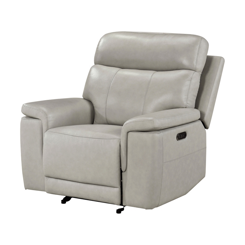 Zelda Power Glider Recliner- Power Headrest- USB- Gray Genuine Leather