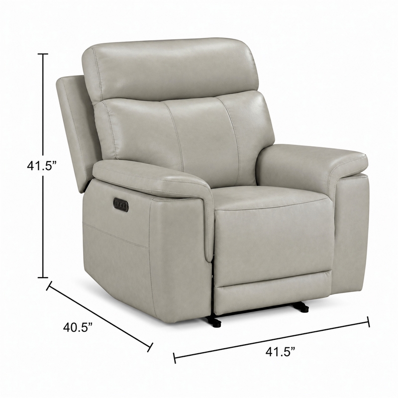 Zelda Power Glider Recliner- Power Headrest- USB- Gray Genuine Leather