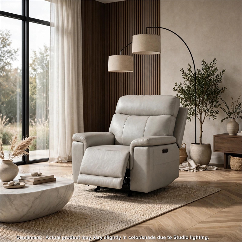 Zelda Power Glider Recliner- Power Headrest- USB- Gray Genuine Leather