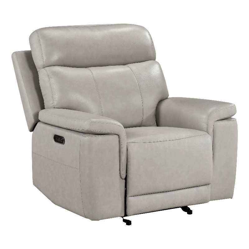 Zelda Power Glider Recliner- Power Headrest- USB- Gray Genuine Leather