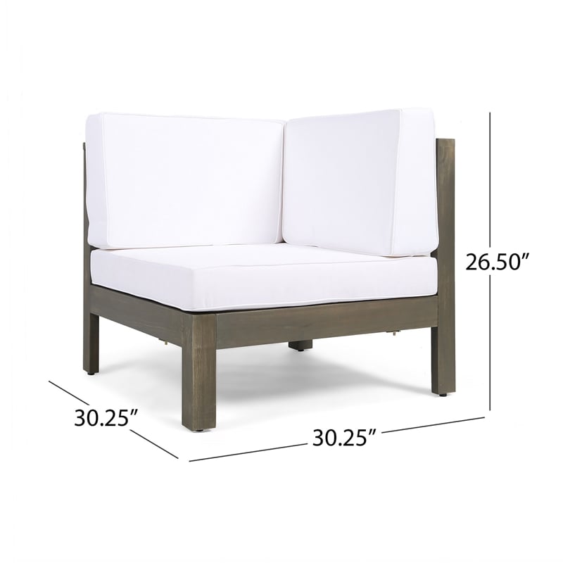 Carie Outdoor Right Arm Chair- White Cushions- Slatted Gray Wood