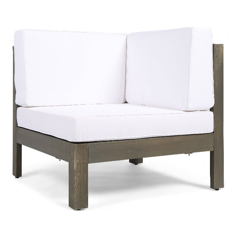 Carie Outdoor Right Arm Chair- White Cushions- Slatted Gray Wood