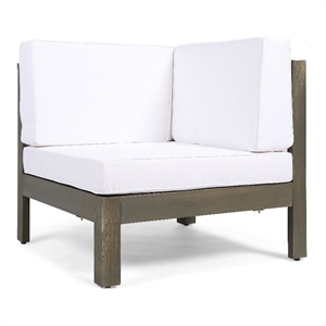 Carie Outdoor Right Arm Chair- White Cushions- Slatted Gray Wood