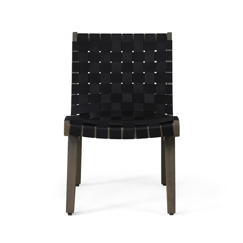 Chary Outdoor Lounge Chair- Rope Woven Seat and Back- Gray Wood