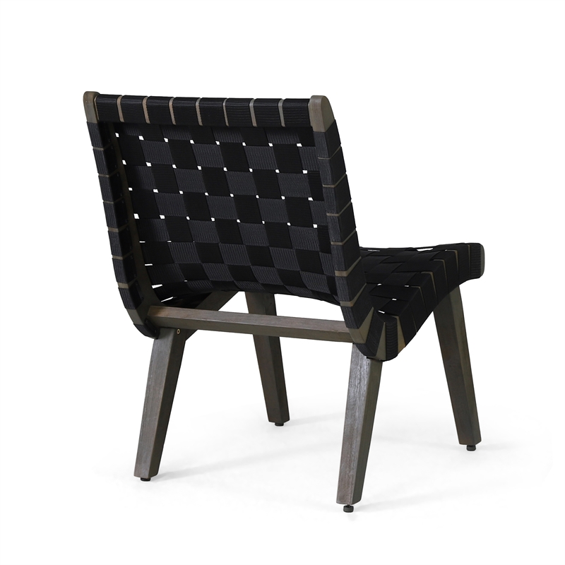 Chary Outdoor Lounge Chair- Rope Woven Seat and Back- Gray Wood