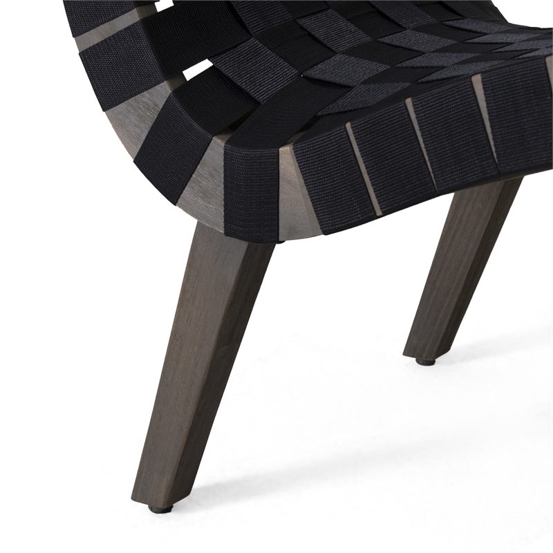 Chary Outdoor Lounge Chair- Rope Woven Seat and Back- Gray Wood