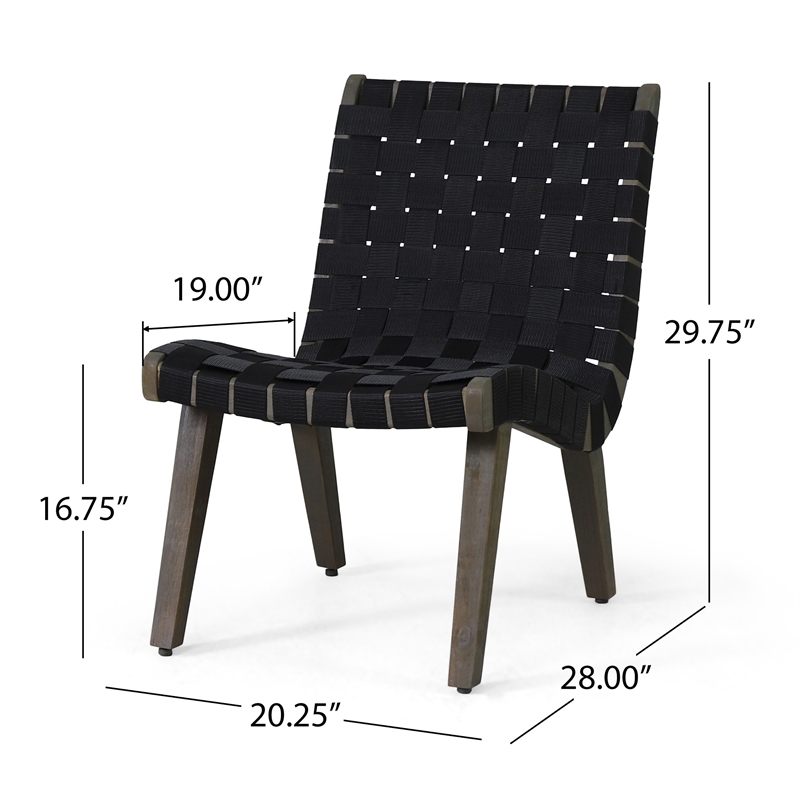 Chary Outdoor Lounge Chair- Rope Woven Seat and Back- Gray Wood