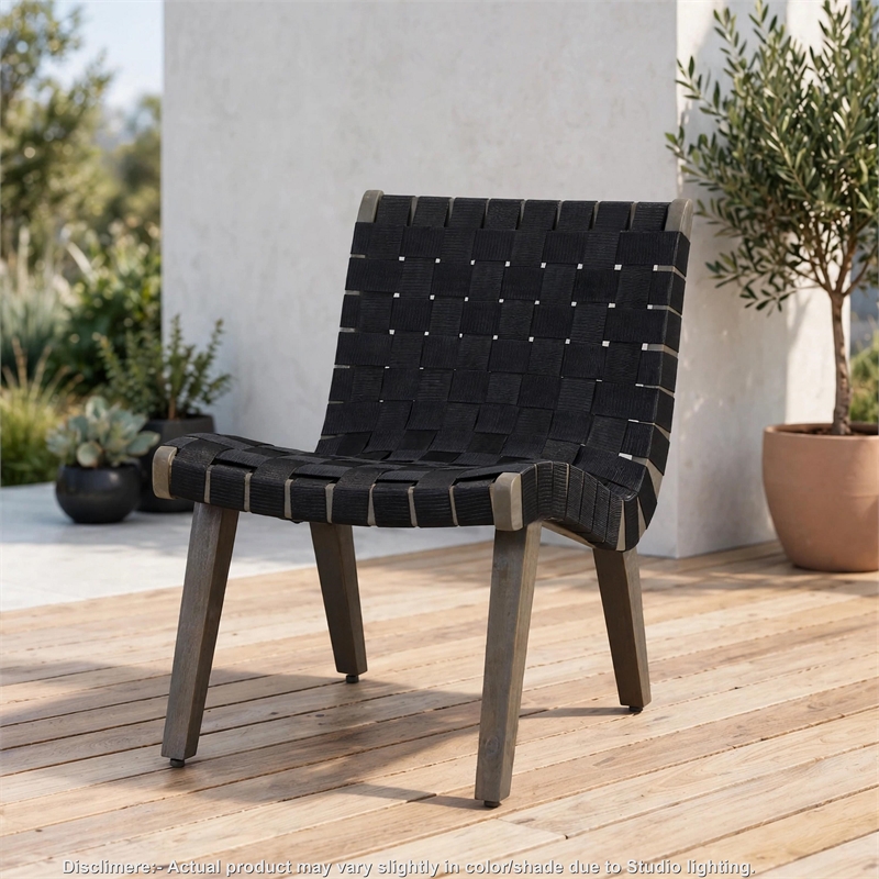 Chary Outdoor Lounge Chair- Rope Woven Seat and Back- Gray Wood