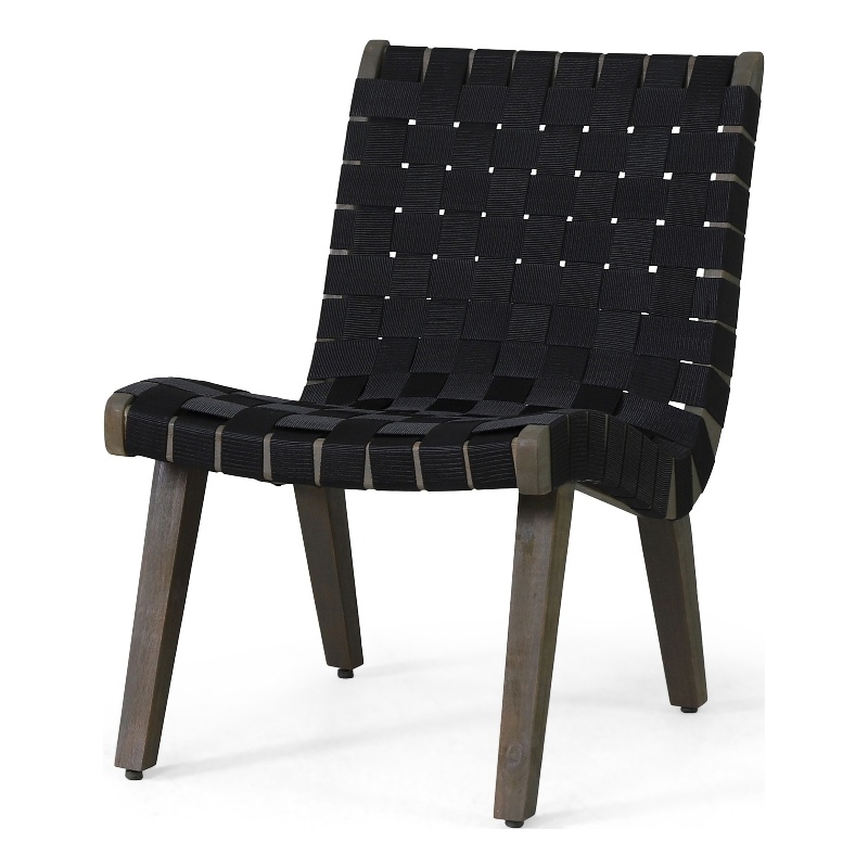 Chary Outdoor Lounge Chair- Rope Woven Seat and Back- Gray Wood