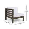 Carie Outdoor Left Arm Chair- White Fabric Cushions- Slatted Gray Wood