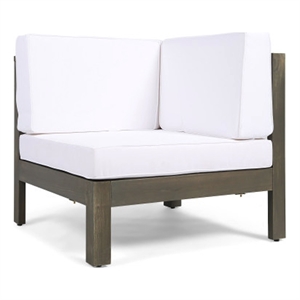 Carie Outdoor Left Arm Chair- White Fabric Cushions- Slatted Gray Wood