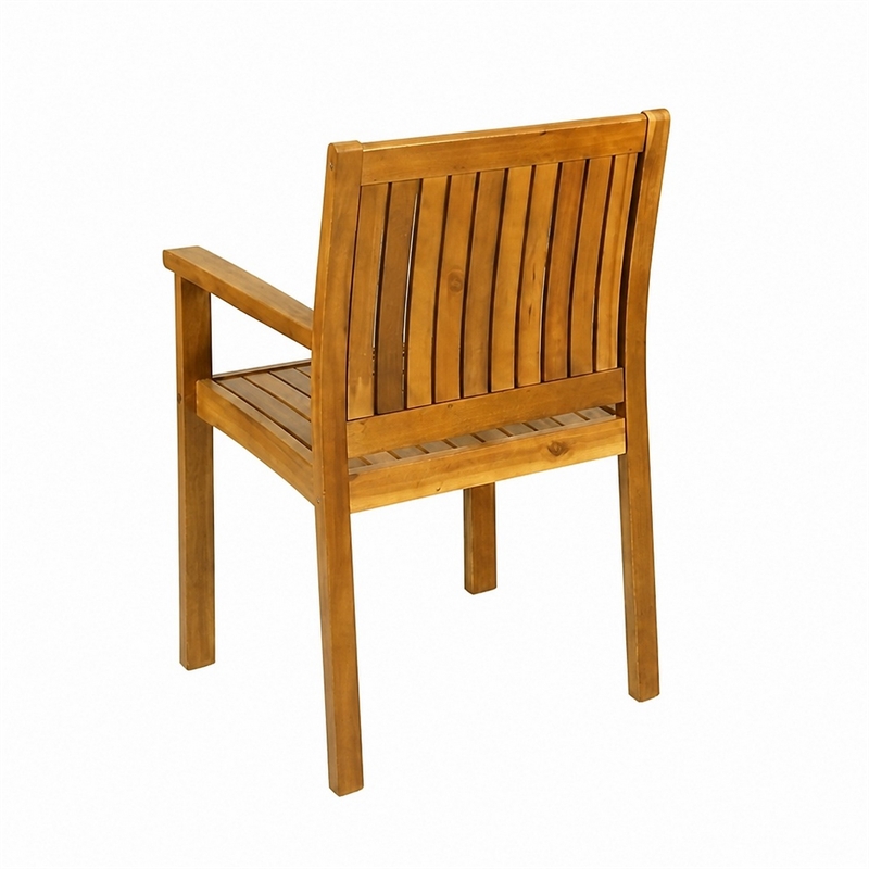 Alison Outdoor Dining Chair Set of 2- Brown Acacia Wood- Slat Panel