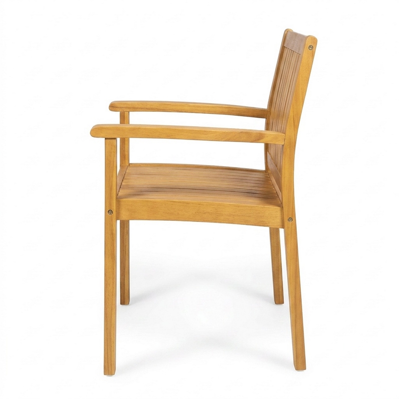 Alison Outdoor Dining Chair Set of 2- Brown Acacia Wood- Slat Panel
