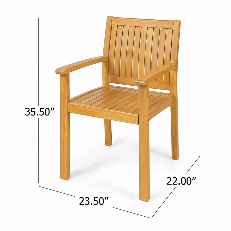 Alison Outdoor Dining Chair Set of 2- Brown Acacia Wood- Slat Panel