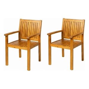 Alison Outdoor Dining Chair Set of 2- Brown Acacia Wood- Slat Panel