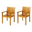 Alison Outdoor Dining Chair Set of 2- Brown Acacia Wood- Slat Panel