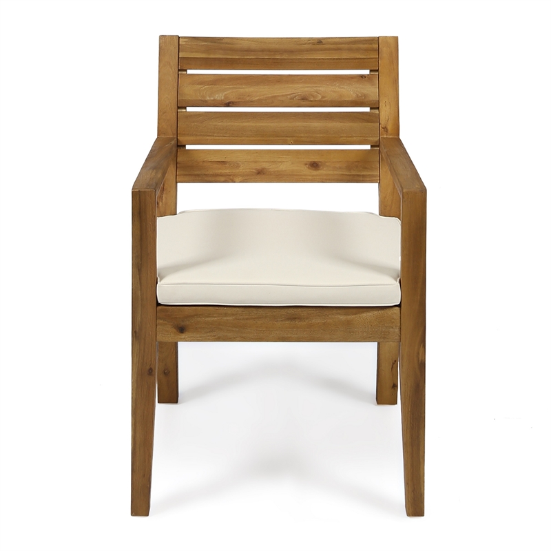 Outdoor Dining Chair Set of 2- Beige Polyester- Sandblast Natural Brown