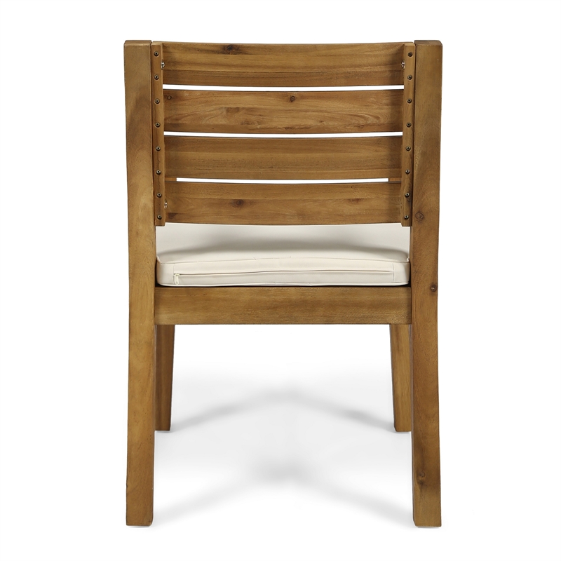 Outdoor Dining Chair Set of 2- Beige Polyester- Sandblast Natural Brown