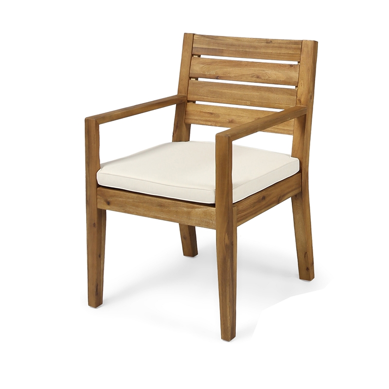 Outdoor Dining Chair Set of 2- Beige Polyester- Sandblast Natural Brown