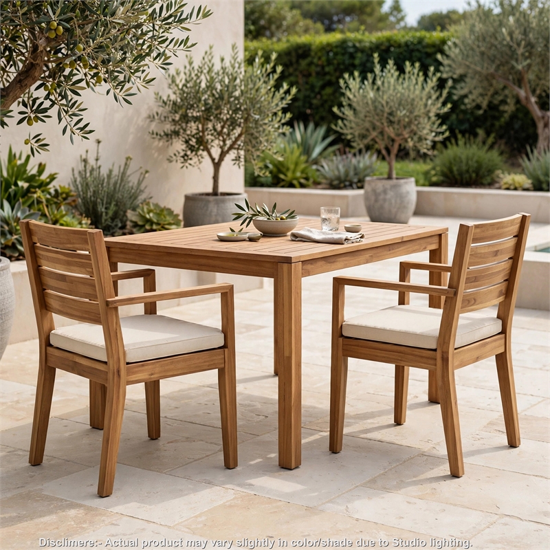 Outdoor Dining Chair Set of 2- Beige Polyester- Sandblast Natural Brown