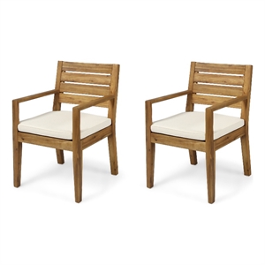 Outdoor Dining Chair Set of 2- Beige Polyester- Sandblast Natural Brown