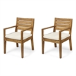 Outdoor Dining Chair Set of 2- Beige Polyester- Sandblast Natural Brown