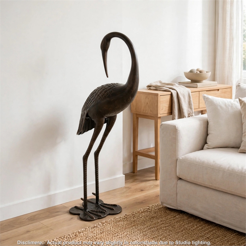 Suol Outdoor Decorative Crane Sculpture-Shiny Copper Finish Statue