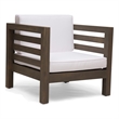 Carie Outdoor Club Chair- White Fabric Cushions- Slatted Frame- Gray Wood