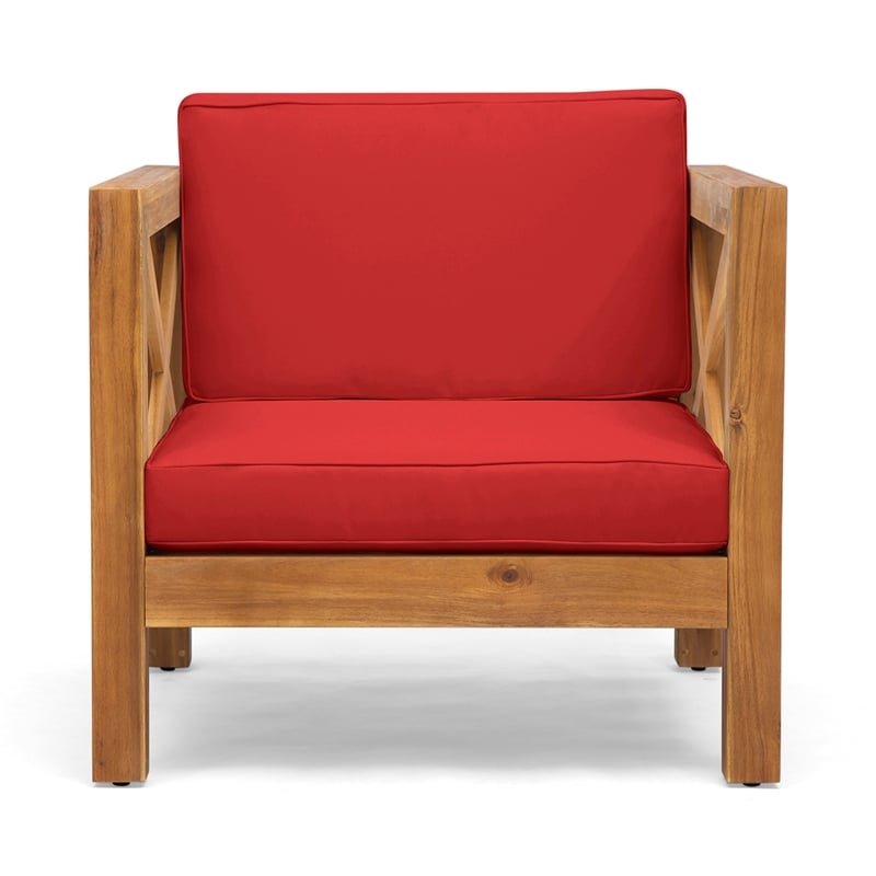 Juna Outdoor Club Chair- Water Resistant Red Cushions- Teak Finish