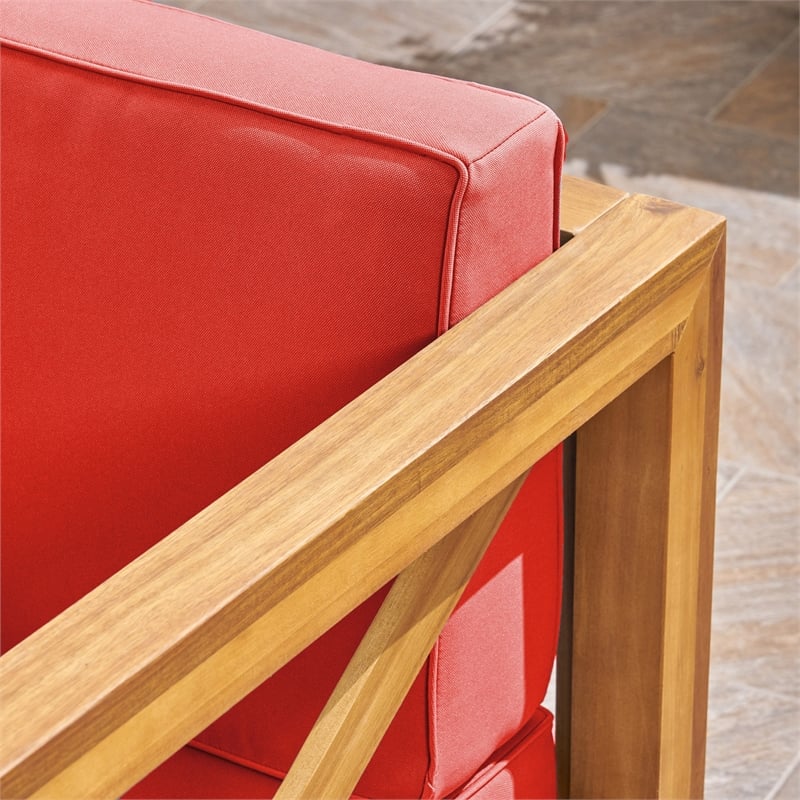 Juna Outdoor Club Chair- Water Resistant Red Cushions- Teak Finish