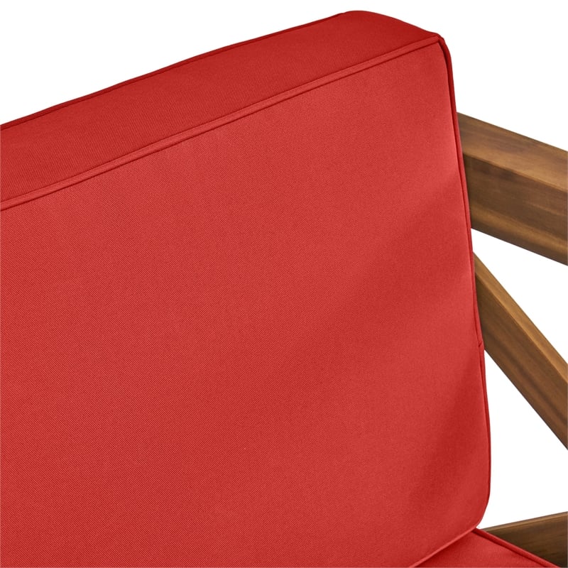 Juna Outdoor Club Chair- Water Resistant Red Cushions- Teak Finish