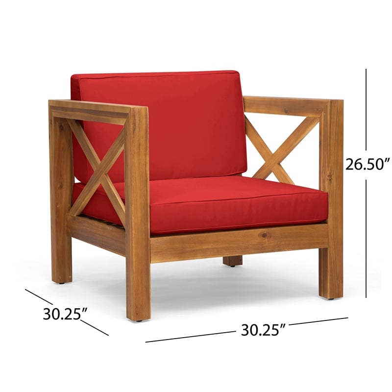 Juna Outdoor Club Chair- Water Resistant Red Cushions- Teak Finish