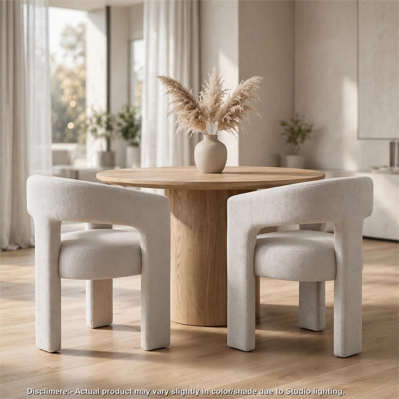 Mez Dining-Side Chair- Curved Design- Set of 2- Light Gray Boucle