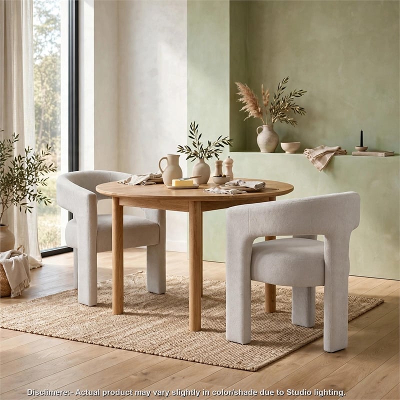 Mez Dining-Side Chair- Curved Design- Set of 2- Light Gray Boucle