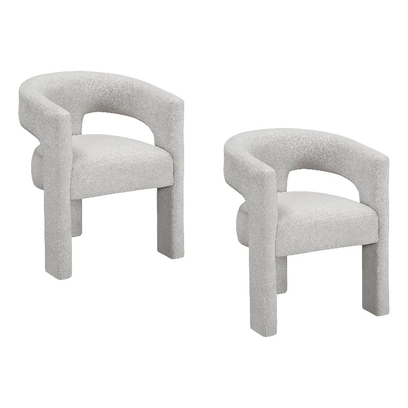 Mez Dining-Side Chair- Curved Design- Set of 2- Light Gray Boucle