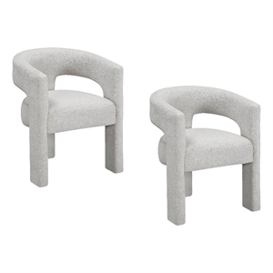 Mez Dining-Side Chair- Curved Design- Set of 2- Light Gray Boucle