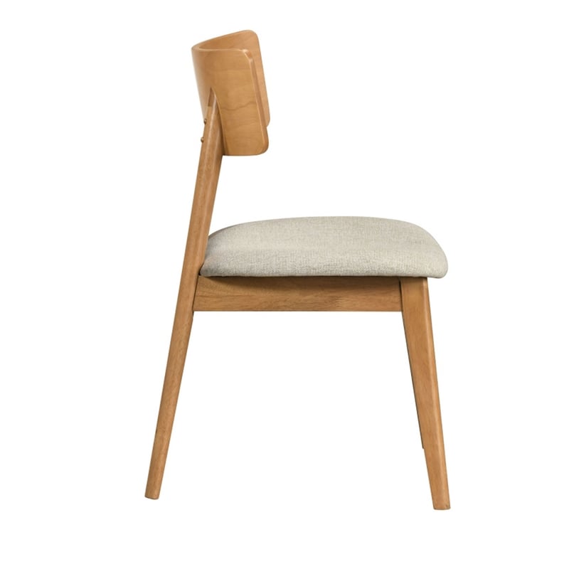 Zoya Dining Side Chair with Wooden Frame- Set of 2- Beige Fabric