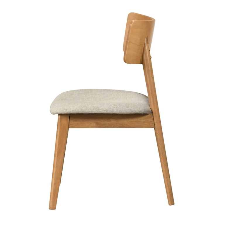 Zoya Dining Side Chair with Wooden Frame- Set of 2- Beige Fabric