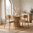 Zoya Dining Side Chair with Wooden Frame- Set of 2- Beige Fabric
