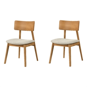 Zoya Dining Side Chair with Wooden Frame- Set of 2- Beige Fabric