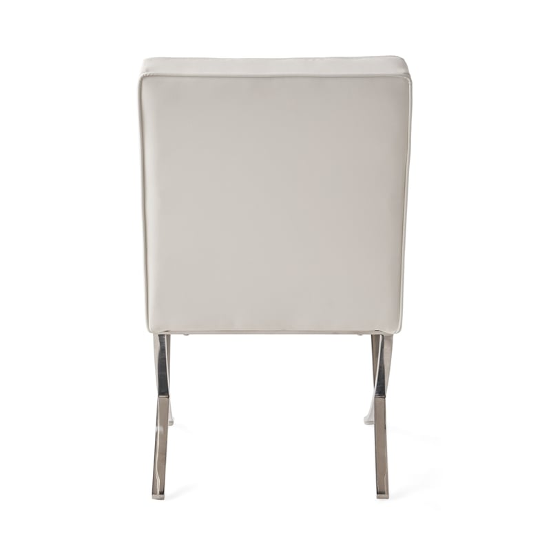 Pavy Dining Side Chair Set of 2- Tufted White Faux Leather- Silver X Legs
