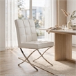 Pavy Dining Side Chair Set of 2- Tufted White Faux Leather- Silver X Legs
