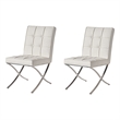 Pavy Dining Side Chair Set of 2- Tufted White Faux Leather- Silver X Legs