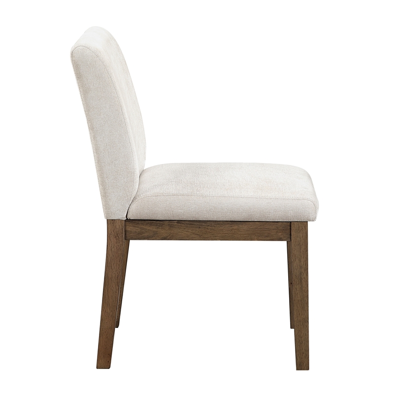 Masi Dining Side Chair Set of 2- Padded Seat- Light Gray Polyester- Brown