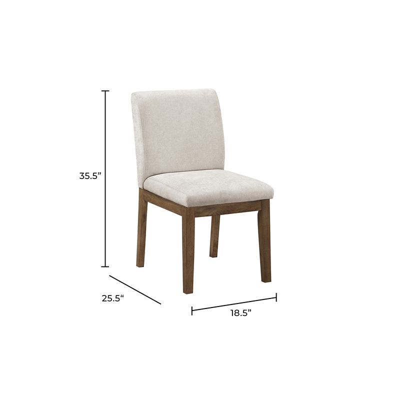 Masi Dining Side Chair Set of 2- Padded Seat- Light Gray Polyester- Brown
