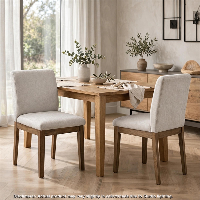 Masi Dining Side Chair Set of 2- Padded Seat- Light Gray Polyester- Brown